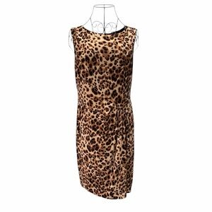Jones New York Leopard Print Sheath Dress Tie Waist Sleeveless Midi Night Out
